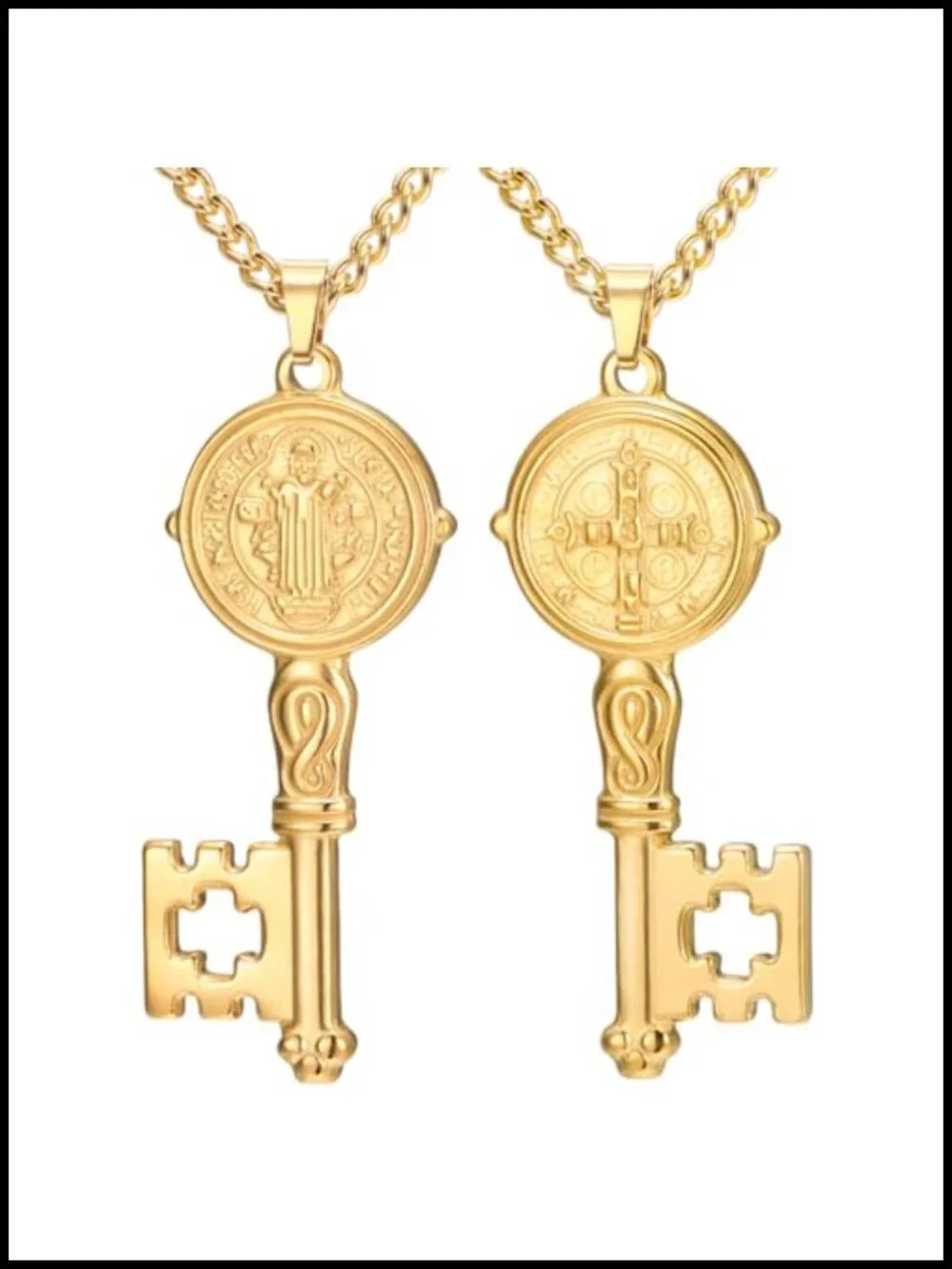 Saint Benedict Key Necklace, Stainless Steel Catholic Pendant